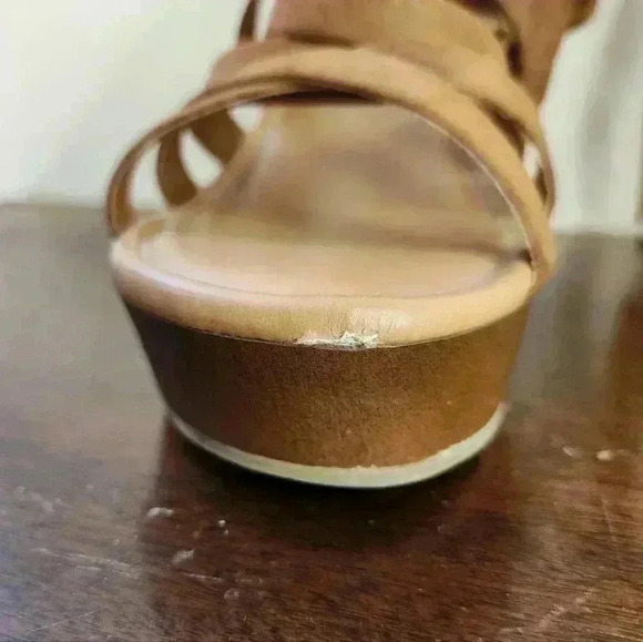 Torrid Sz 10.5 WW Brown Platform Sandals Faux Suede Ankle Wrap Wood Block Heel - Picture 8 of 8